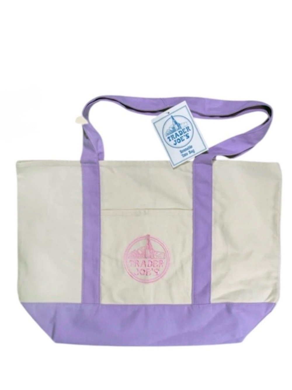 Trader Joe's Cream Canvas Tote with Lavender Trim 2026